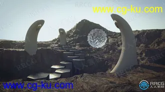 科幻外星人行走路径岩石神秘环境场景3D模型合集的图片3