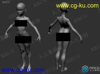 风格化苗条女性角色基础雕刻3D模型的图片1