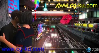 现代十字路口城市街区夜景环境3D模型合辑的图片3