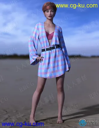 比基尼泳装低V棉质衬衫式连衣裙女性服饰套装3D模型合集的图片2