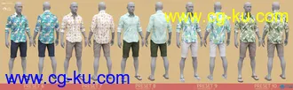 夏季休闲男性多彩花衬衫服饰纹理套装3D模型合集的图片2