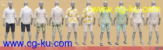 夏季休闲男性多彩花衬衫服饰纹理套装3D模型合集的图片3