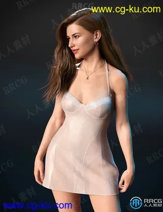 浪漫休闲吊带舒适短款女式睡裙服饰3D模型合集的图片2