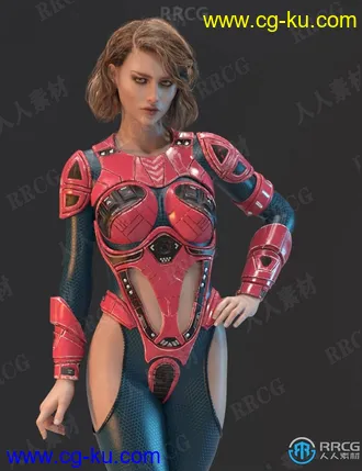 女性科幻性感钢铁塑胶紧身服饰套装3D模型合集的图片1