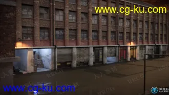 傍晚仓库工厂外部院子环境场景3D模型合集的图片3