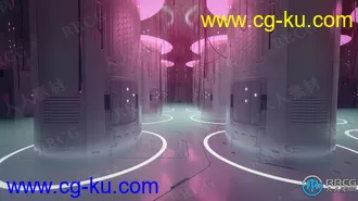 赛博朋克风格科幻大厅霓虹灯柱场景3D模型合集的图片3