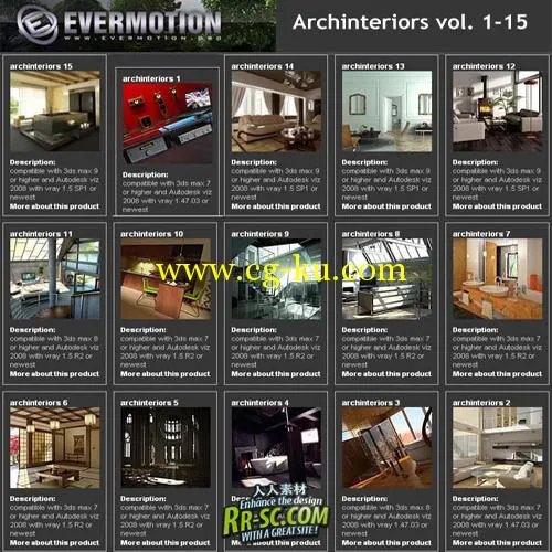 3D精品室内建筑装饰模型合辑1-15 Evermotion Archinteriors Bundle vol. 1 – 15的图片1