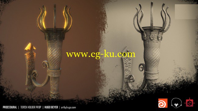 Gumroad – Torch Holder Prop – Houdini procedural Model Texture的图片1