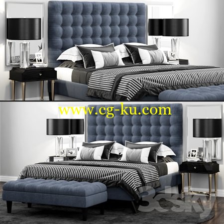 Bed TOV Furniture Eden Grey Velvet Tufted的图片1