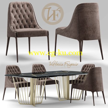 Turbosquid Table and chair vittoria frigerio Poggi High capitonne的图片1