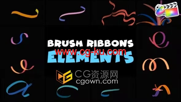 FCPX插件12个彩色丝带飘带动画元素Brush Ribbons Elements的图片1