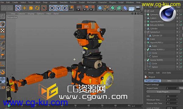 c4d机器人绑定骨架教程 Cinema4dtutorial Xpresso Rigging Mechanical Robot的图片1