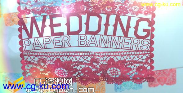 中国剪纸风格 横幅介绍 婚礼相册 Videohive Wedding Paper Banners AE模板的图片1