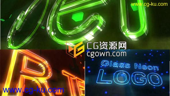 三种时尚玻璃质感霓虹灯标志片头工程 ideohive Glass Neon Logo AE模板的图片1