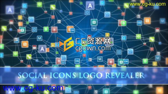 社交网络图标标志动画 应用程序广告 Videohive Social Icons Logo Revealer AE模板的图片1