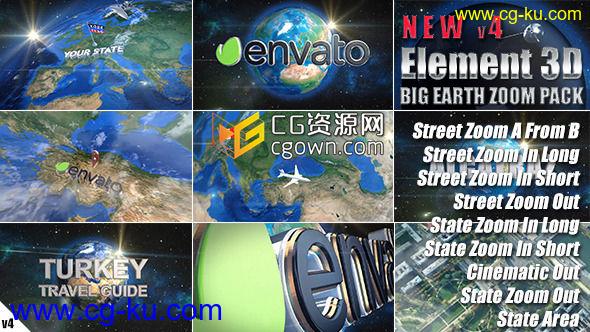 E3D制作地球变焦包 三维地图地球 街道跟踪  Videohive Earth Zoom Pack AE模板的图片1