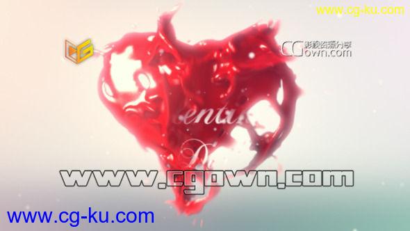 AE模板 玫瑰红液体形成心型情人节标志动画 Valentines Heart Logo Reveal的图片1