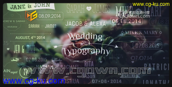 AE模板 婚礼微电影视频标题宣传日期和名称 Wedding Typography Titles – Dates and Names的图片1