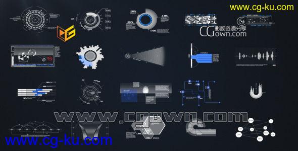 AE模板 高科技计算机全息数据信息图表元素 HUD & Infographic Elements的图片1