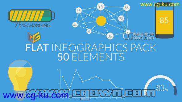 AE模板 时尚平面化设计信息图表元素 商业分析动画 Flat Infographics Pack (50 Elements)的图片1