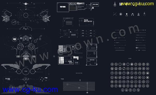 AE模板 高科技感触摸屏幕UI元素动画钢铁侠模块化HUD图形用户界面的图片1
