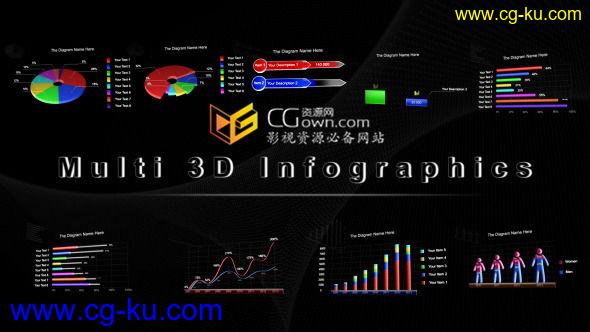 AE模板 三维3D图标数据统计企业公司分析 图表饼图曲线图形动画的图片1