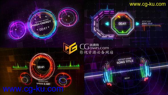 AE模板 可视化科技音乐均衡器波形音谱动画开场视觉片头视频 免费下载的图片1