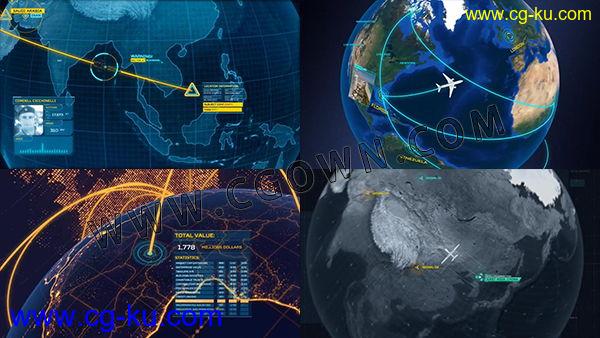 AE模板 三维地球地点连线演习高科技网络数据传输通信军事飞机侦察 E3D工程的图片1