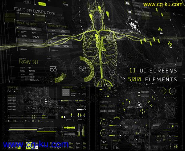 500+高科技幻HUD信息图表科AE模板计算机数据UI界面屏幕透视人体的图片1