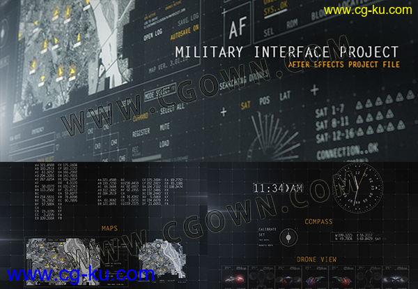 4K分辨率高科技UI界面演示军事地图全息图HUD动态动画元素AE模板的图片1