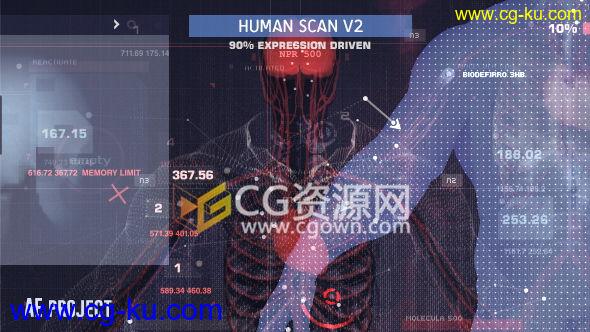 高科技人体扫描HUD介绍人类信息特征AE模板 资料详细UI界面 免费下载的图片1