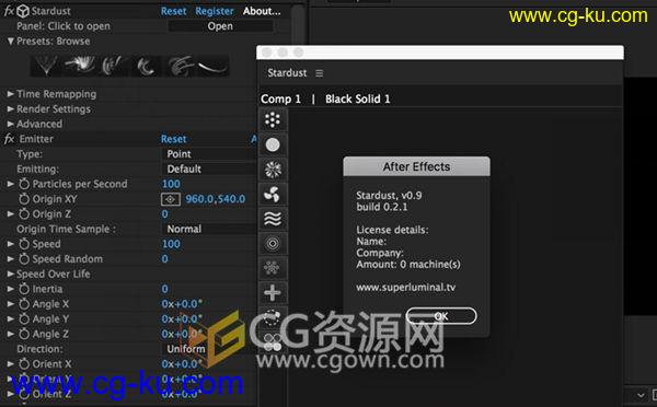 Mac破解版 Stardust v0.9.1 build 0.2.1 AE插件节点式3D星尘粒子 无Win版的图片2