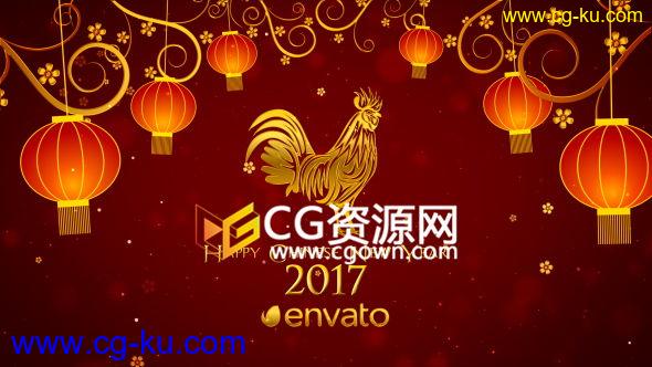 AE模板2017年片头中国灯笼黄金色鸡年新春片头动画工程4K分辨率的图片1