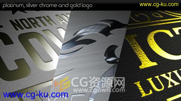 AE模板铂金银铬与黄金标志动画反射光泽优雅LOGO片头 免费下载的图片1
