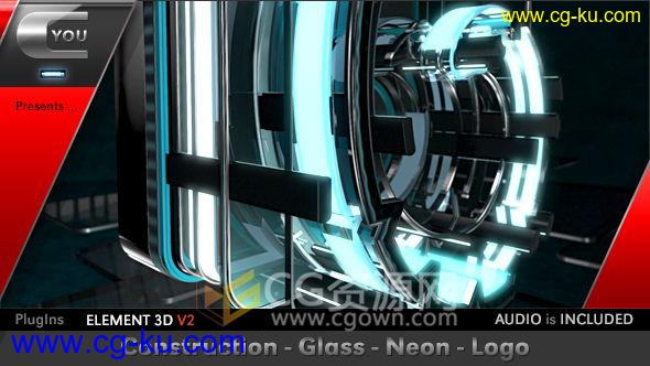 AE模板E3D制作片头工程挤压3D玻璃发光霓虹灯LOGO动画 免费下载的图片1