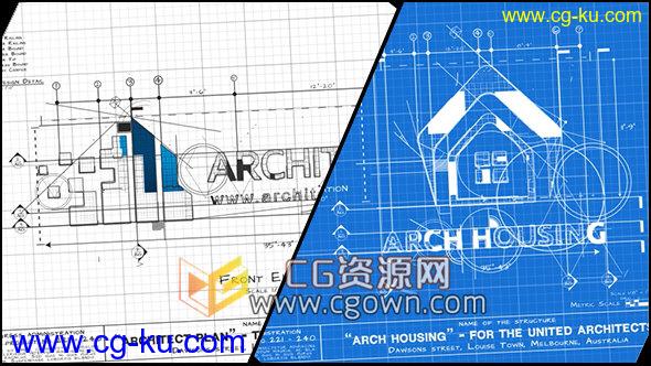 AE模板CAD制图建筑公司标志片头手绘线条蓝图LOGO动画 免费下载的图片1