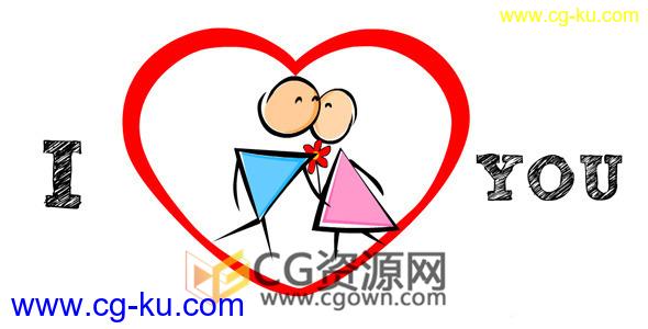 AE模板手绘Love卡通小人情侣浪漫爱情故事电子贺卡制作 免费下载的图片1