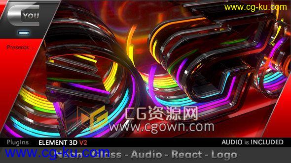 AE模板三维霓虹玻璃音频曲线标志片头LOGO动画E3D工程 免费下载的图片1