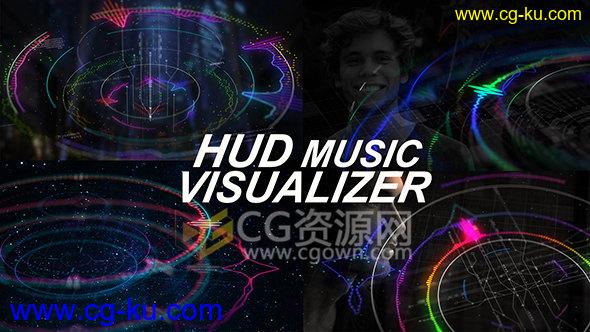 下载音乐HUD可视化动画背景AE模板制作动感高科技全息图的图片1