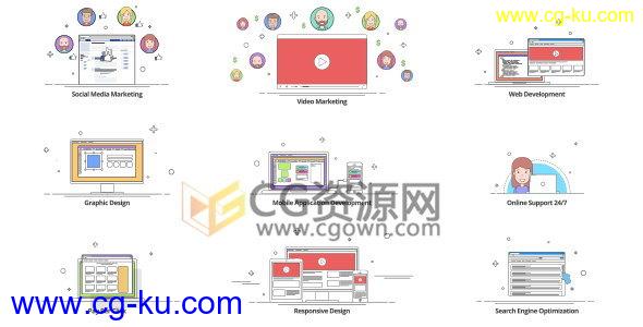 社交媒体分析概述视频效果AE模板线条元素场景图形动画的图片1