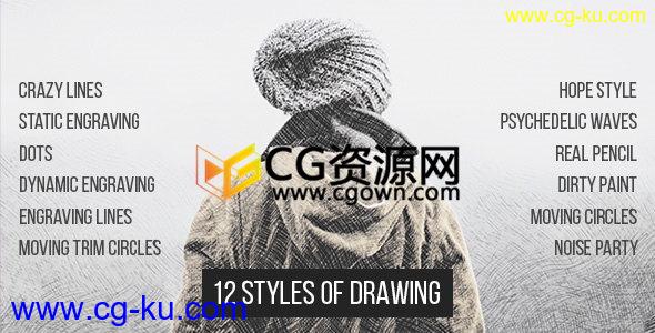 图片或视频可制作12种绘画风格效果画面AE模板的图片1