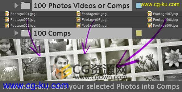 AE脚本 导入图片视频素材快速批量替换合成 Photos Videos Comps To Comps的图片1
