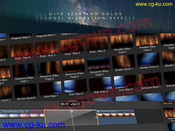 FCPX插件TranShadow 50种预设阴影渐变衰减黑场视频转场过渡效果的图片1