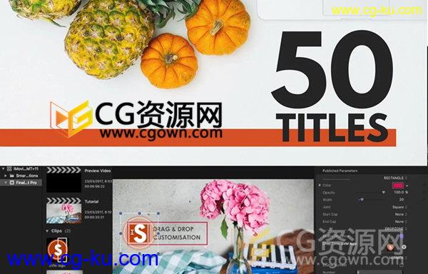 FCPX 50 Titles字幕条插件 影片包装文字标题动画预设的图片1