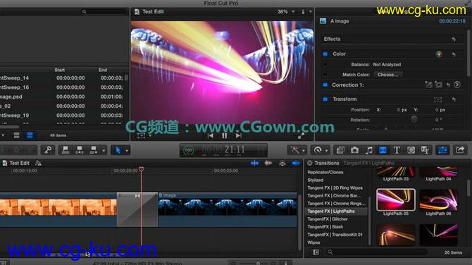 FCPX五彩炫光线转场插件LightPath Transitions for Final Cut Pro X的图片2