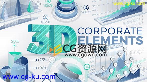 公司3D信息图表财务营销管理创业数据分析动画制作-AE模板的图片1