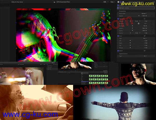 FCPX多种特效集合插件抖动变形色彩分离黑白场闪光转场视频暗角的图片1