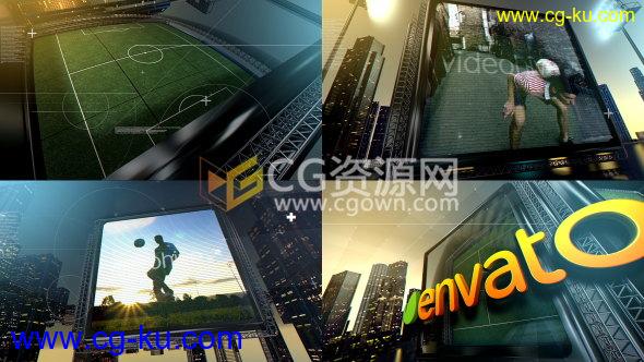 3D足球城决赛主体育馆城市场景视频动画LOGO片头-AE模板下载的图片1