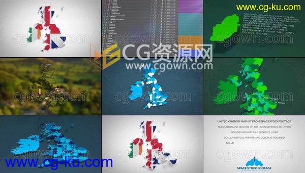 英国4k地图区域标记划分动画效果视频制作-AE模板工程的图片1