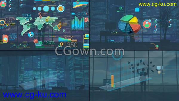 3D分析业务报表元素互联网金融图标信息图表图形动画效果-AE模板下载的图片1
